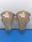 Vintage Pair Of Roseville Floral Wall Pockets  1284-8 8” X 5"