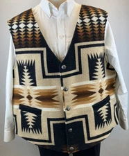 Justin Kraff Size 3XL Black/Tan/Brown Wool/Cotton Southwestern Vest