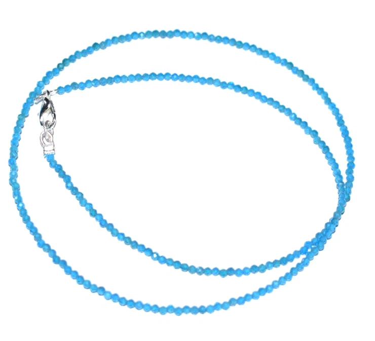 Topacio Azul Suizo Piedra Preciosa 2MM Cuentas 925 Plata de Ley 34" Collar Hilo - Imagen 2 de 4