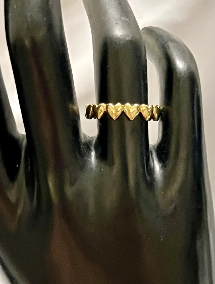 PANDORA Be Love LINKED ROW of HEARTS 14K GOLD-PLATED Band RING Sz 7 - Image 4 of 4