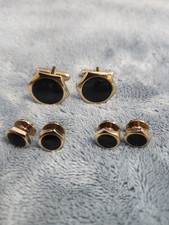 Bill Blass Cufflinks And Studs Onyx Set Hexagon Shaped, Missing Original Box