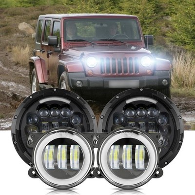Combo 7'' LED Headlights Turn + Fog Lights Lamp For Jeep Wrangler JK 2007-2018