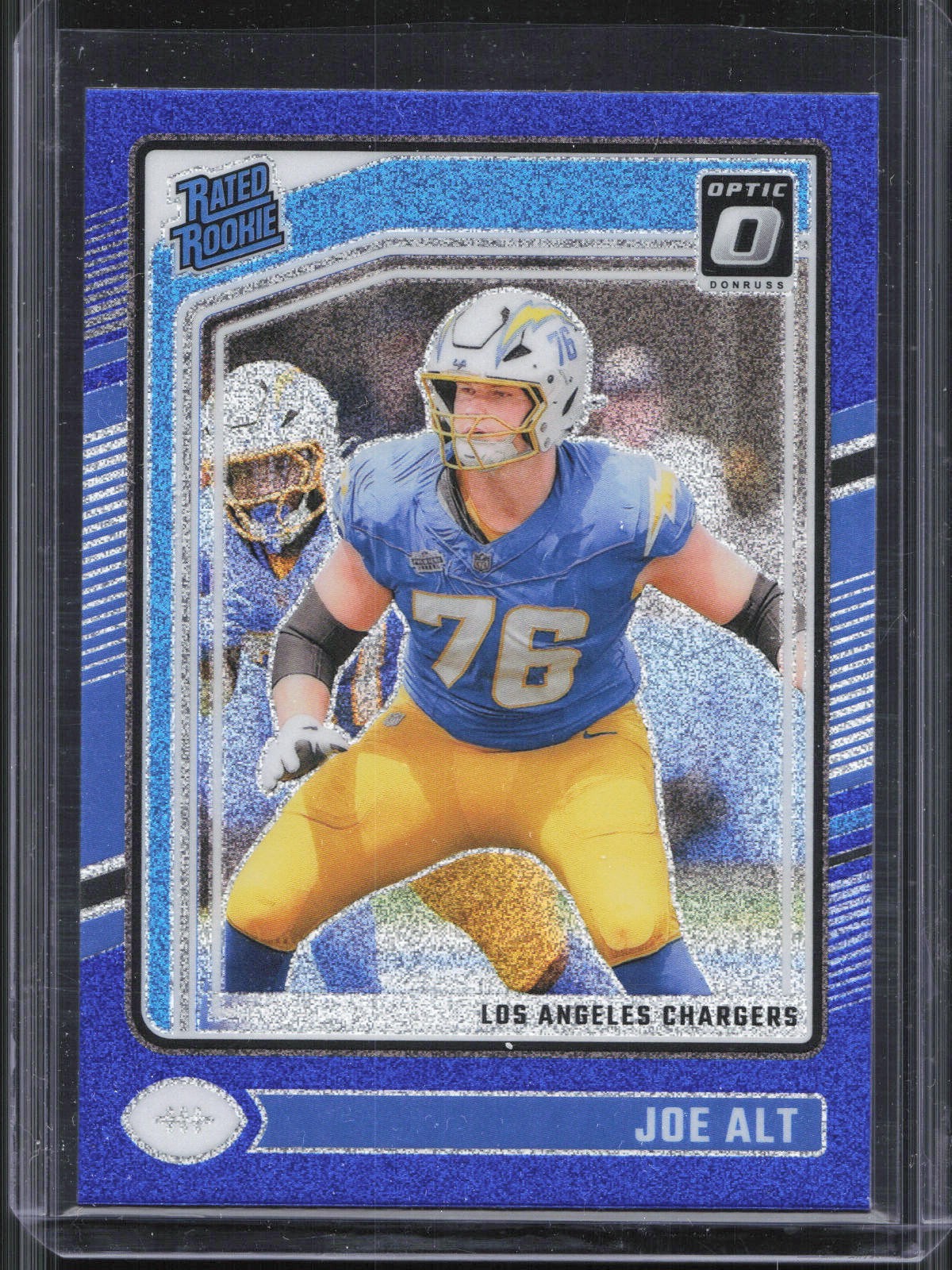 2024 Panini Donruss Optic Joe Alt #254 Rated Rookie Blue Glitter Prizm Chargers
