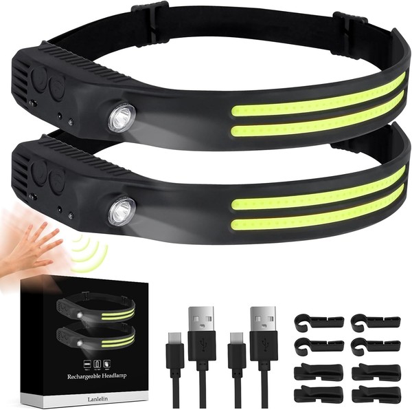 Stirnlampe Led Wiederaufladbar, 2 StüCk 230° Weitwinkel 1500Mah-image