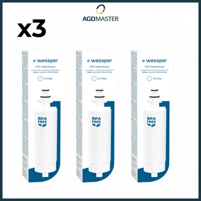 WESSPER 3x Wasserfilter für Kühlschrank Beko GNE60530DX, wie 4874960100, Kapazität: 756L