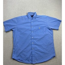 Ralph Lauren Blake Mens Large Blue Short Sleeve Button Down Cotton Shirt Pony