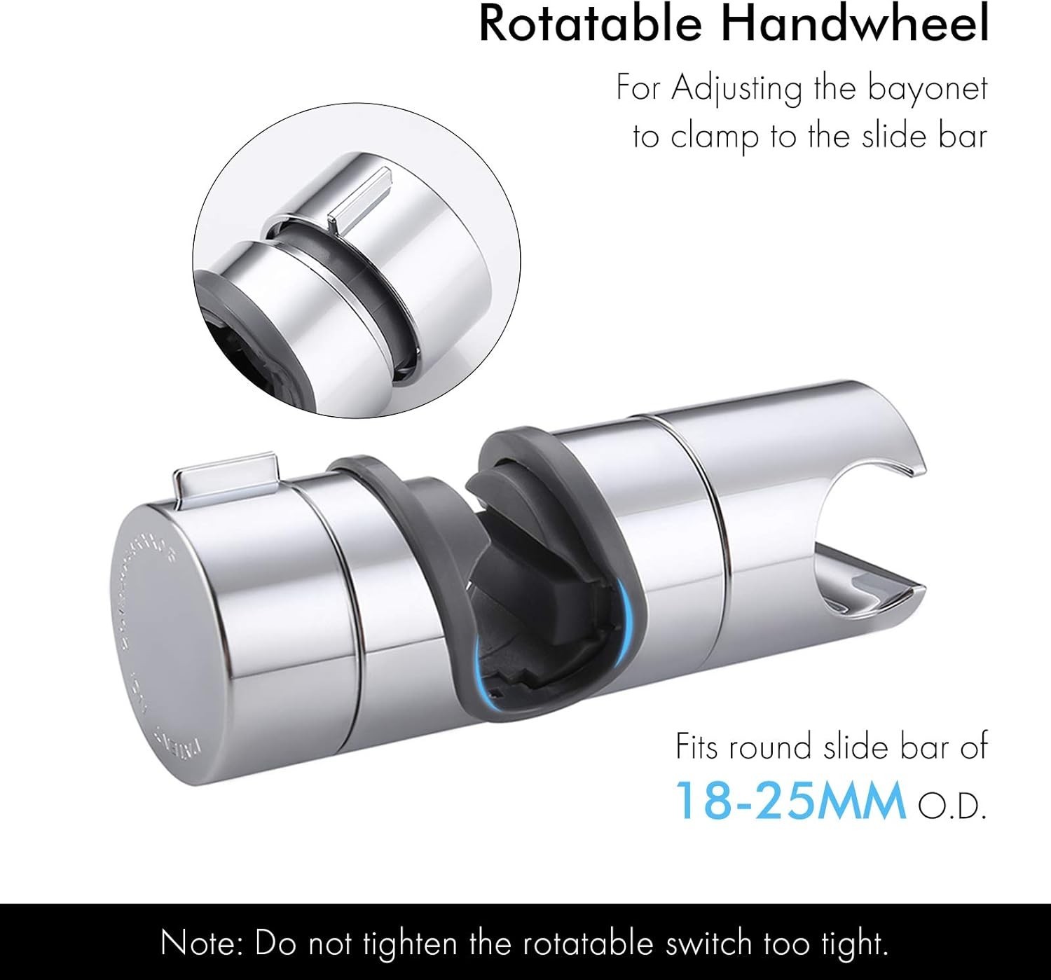 Adjustable Universal 18-25mm Chrome Shower Rail Head Slider Holder Bracket