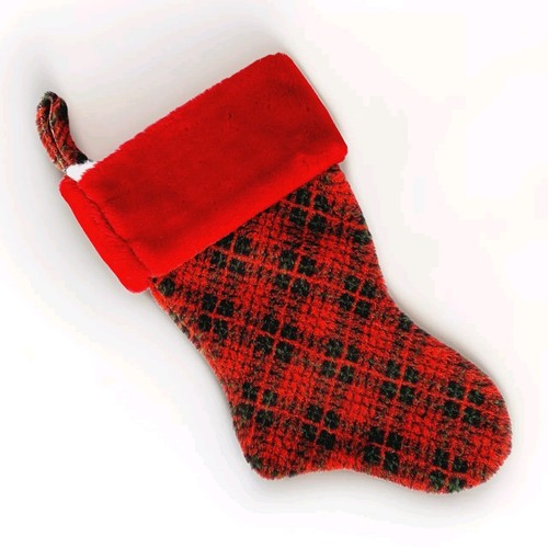 Coppia Calze Natalizie Tartan Plaid Rosso Verde Flanella Polsini 18 Pollici - Foto 4 di 9