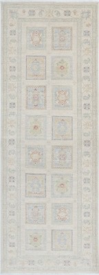 2.6x8 ft Hand Knotted Ivory, Light Blue, Pale Pink Wool Runner Rug. Corridor Rug