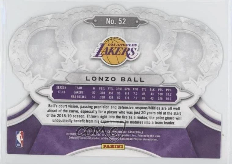 2018-19 Panini Crown Royale Lonzo Ball #52 - Image 2 of 2