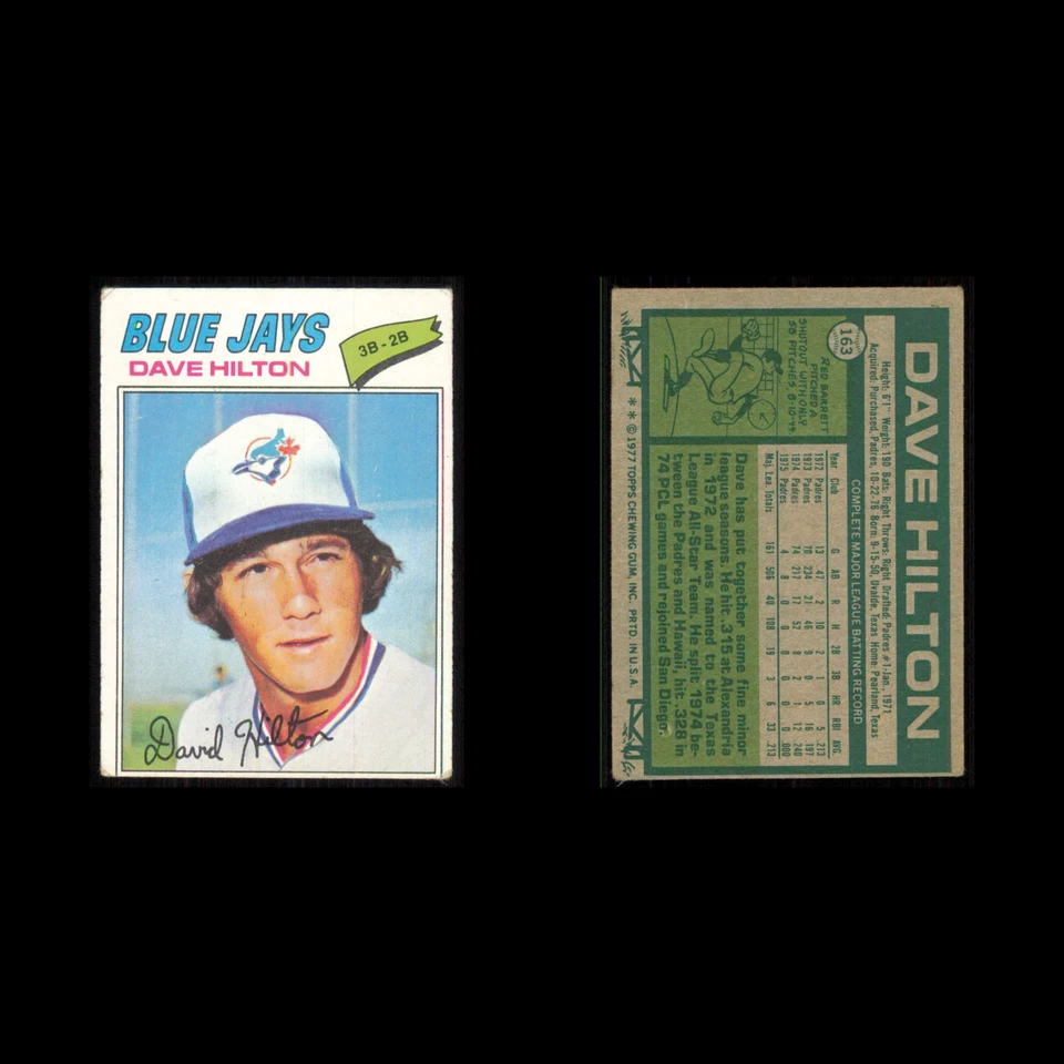 Dave Hilton #163 1977 Topps Toronto Blue Jays Baseball Card MLB NM - Image 3 of 3