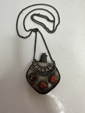 VTG Perfume/snuff Bottle Pendant With Cabochon Stones