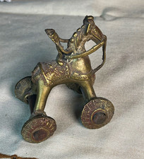 Vintage Cast Iron Horse Pull Toy with Rider, 4 Wheel Rolling Figurine