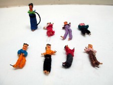 Lot 8 Vintage Miniature Tiny Guatemalan Handmade Worry Trouble Dolls 1" - 3/4"