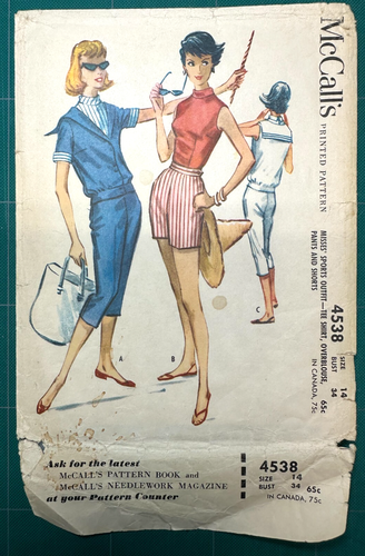 VINTAGE 1950s Pattern SAILOR TOP High Waist Capris Shorts McCalls 4538 Sz14 B34 - Picture 5 of 7