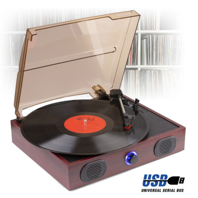 USB Vinyl Turntable Record Player Speakers MP3 Convert Transfer AUX Out 2-Speed UK