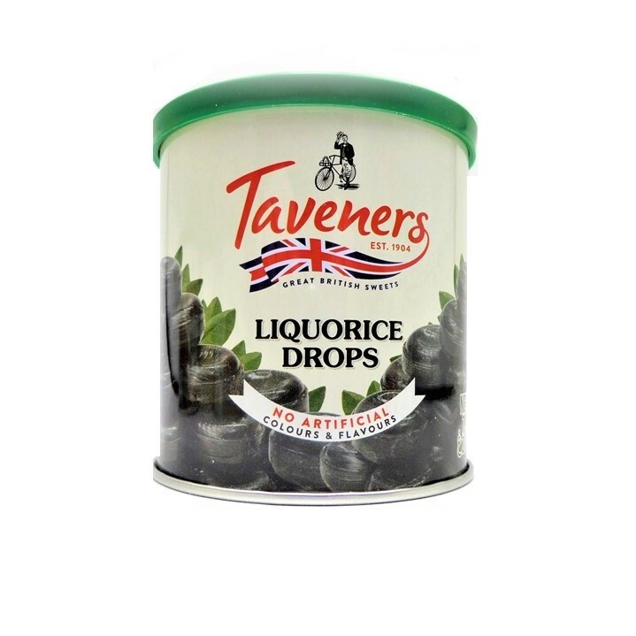Taveners Liquorice Drops 200g Tin - No Artificial Colours or Flavours