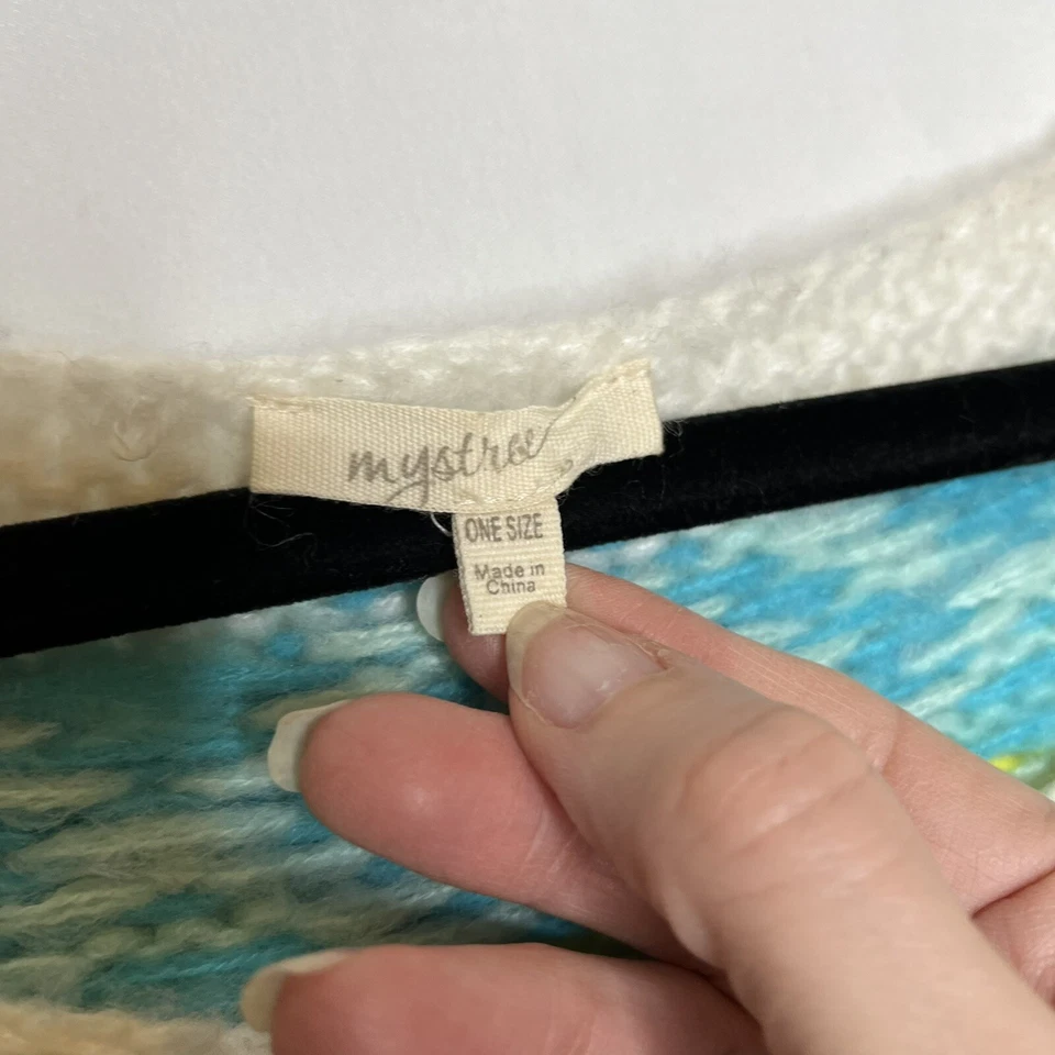 Mystree свитер пончо синий/белый один размер, пуловер, богемное, с бахромой - Изображение 4 из 4