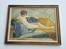 ANTIQUE ART DECO PAINTING MASTERFUL IMPRESSIONIST 1920'S NUDE PRETTY WOMAN OIL