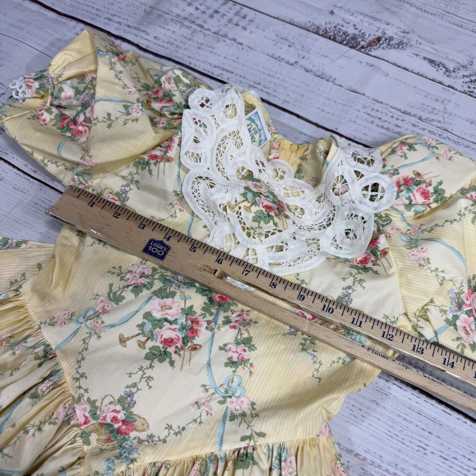 Винтажный Daisy королевство желтый цветочный крой и расклешенный платье крючком Puff рукав девочек Sz 7 - Изображение 2 из 4