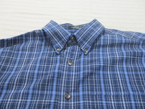 Arrow Shirt Mens Medium 15-15.5 Blue Plaid Button Up Long Sleeve Polyester - Picture 2 of 10
