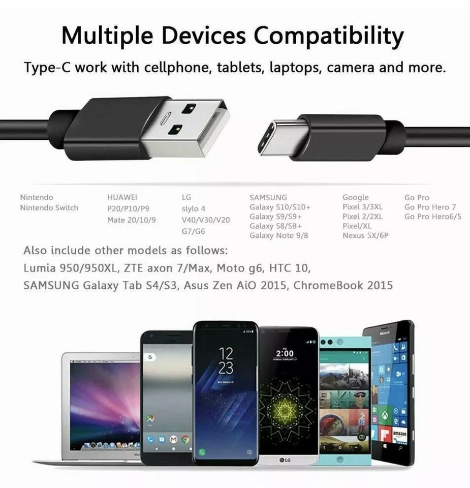 4Pack 3 & 6Ft Samsung USB Cable Type C Fast Charger For Galaxy S8 S9 S10 Plus BK - Image 4 of 4