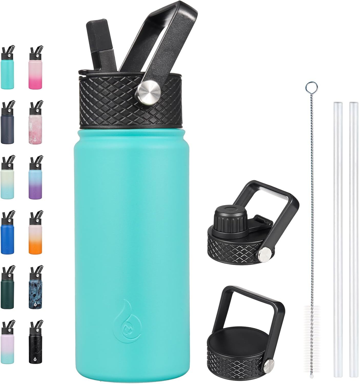 BJPKPK Insulated Water Bottles with Straw Lid, 18oz 18 Ounces, Turquoise