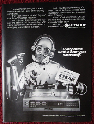 1981 HITACHI VTR VCR Video Cassette Tape Recorder Print Ad ~ Robot