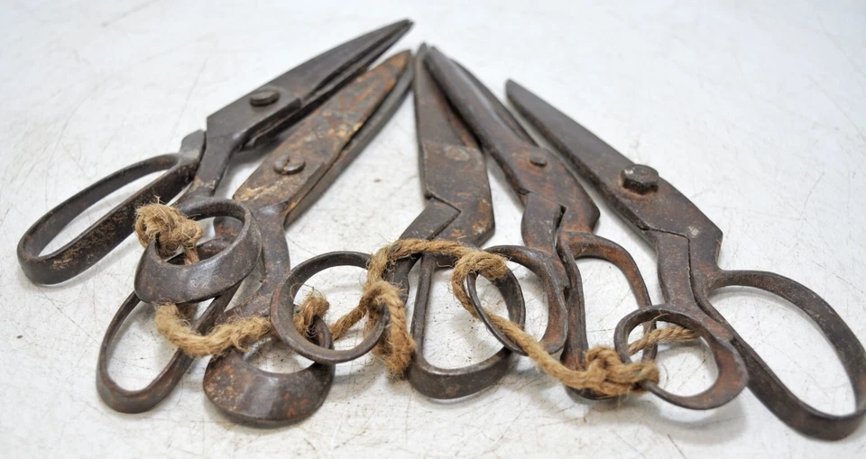 Lot of 5 Antique Iron Old Long Tailor's Scissors Original Old Hand Crafted - Image 4 of 4