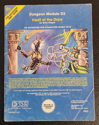 Dungeons & Dragons Module D3 Vault Of The Drow 1980 TSR 9021 AD&D Adventure