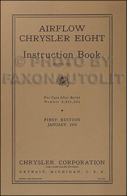 1935 Chrysler Airflow 8 Owners Manual C1 Eight Instruction Book Owner Guide Book