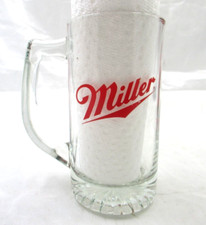 Miller Beer Mug Stein 1989 Heavy Clear Glass H & S Distillery Owatonna MN Vtg