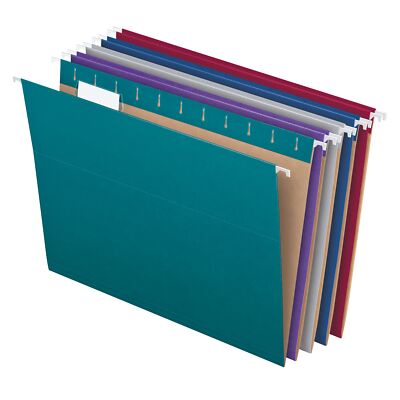 Recycled Hanging File Folders Letter Size Assorted Jewel-Tone Colors Two-Tone...