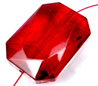 33x24mm Siam Red 'crackle' glass Quartz Faceted Rectangle Pendant Bead