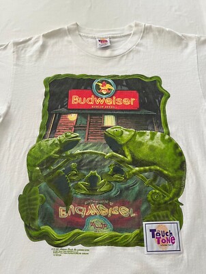 Vintage 1997 Budweiser Chameleon Beer Graphic Promo White T-shirt