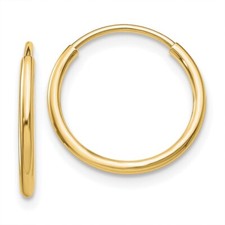 10K Yellow Gold Polished Endless Tube Hoop Earrings for Women L- 14 mm, W-14 mm
