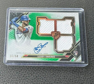 2021 Topps Triple Threads Leody Taveras Rookie Emerald Triple Jersey Auto 37/50