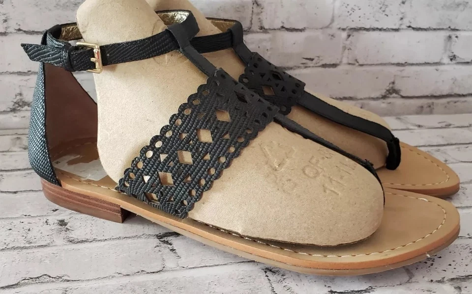 Sandalias de vestir IVANKA TRUMP Pili para mujer talla 7M cuero negro corte geométrico láser Foto 4 de 4