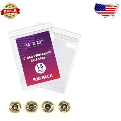 Versatile 14x20 Poly Bags with Strong Adhesive & Suffocation Warning - 500 Count