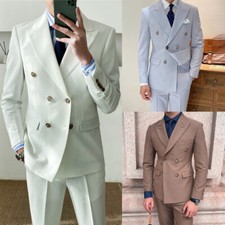 Double Breasted Men Suit Formal Business Slim Fit Wedding Groom Tuxedos Tailored