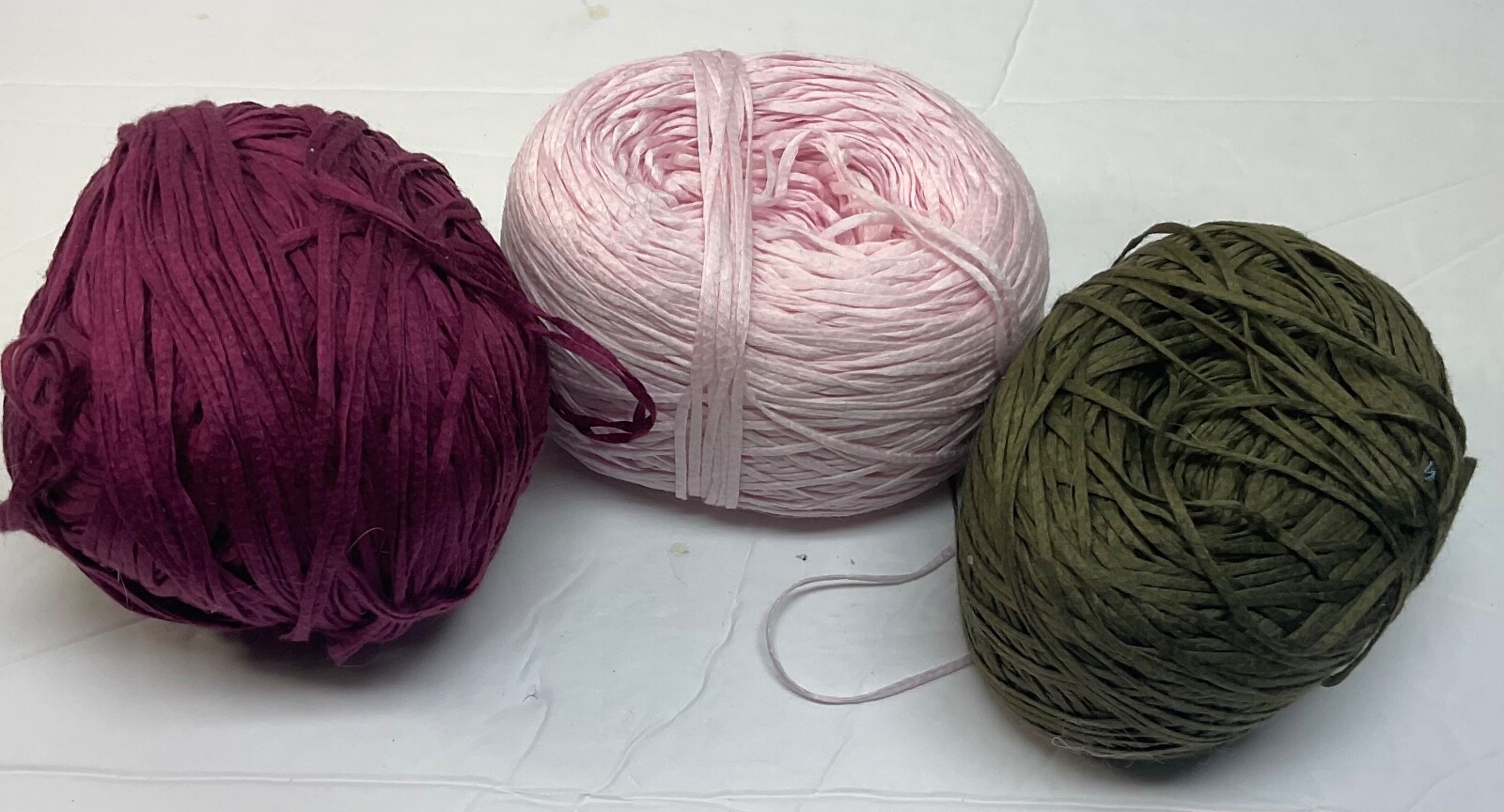 Lucci Yarns Cotton Tape Lot of 3 Mercerized Pink, Beet Red, Olive New No Labels