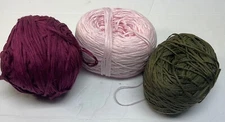 Lucci Yarns Cotton Tape Lot of 3 Mercerized Pink, Beet Red, Olive New No Labels