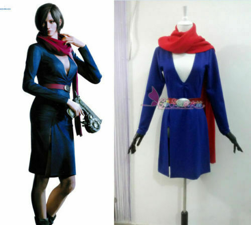 New! Resident Evil 5 Movie Ada wong Blue Dress Cosplay Costume 