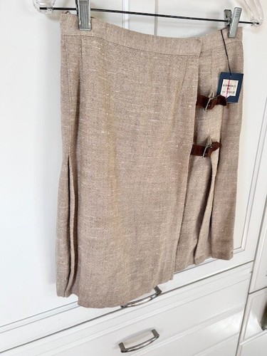 Ralph Lauren NWT Kilt Skirt Sz 8 90's Hip Pleats Buckles Beige Linen Wool Silk - Picture 10 of 15
