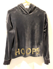 Justice Teen 18/20 Gray Velour "HOOPS" Hoodie Gold Accent Stripes on Sleeves