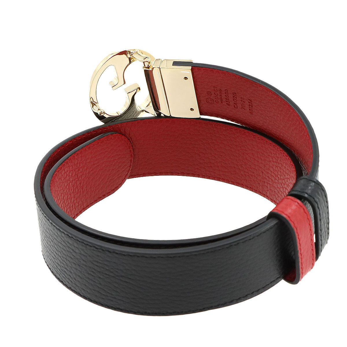 GUCCI Reversible Belt Leather Black Red 70 450000 Logos
