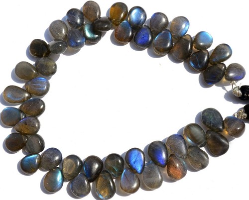 Natural Gem Blue Fire Labradorite 10x7mm Approx. Size Smooth Pear Beads 8" - Picture 2 of 7