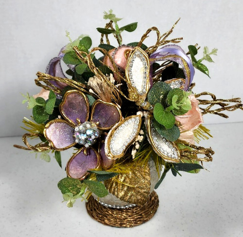 Pier 1 Capiz Easter Egg Floral Shimmer Glamour Arrangement GUC