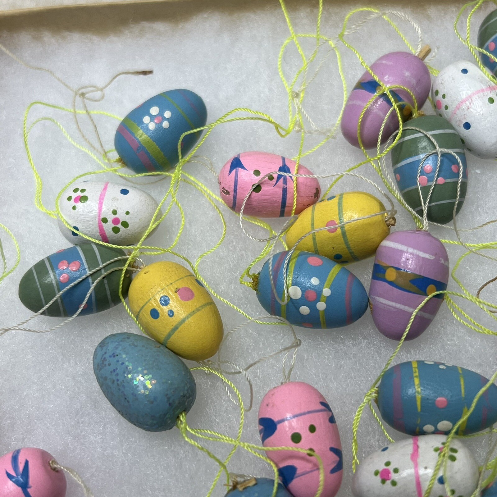 Vintage Easter Tree Ornaments Mini Tiny Small Wooden Lot of 24 Eggs