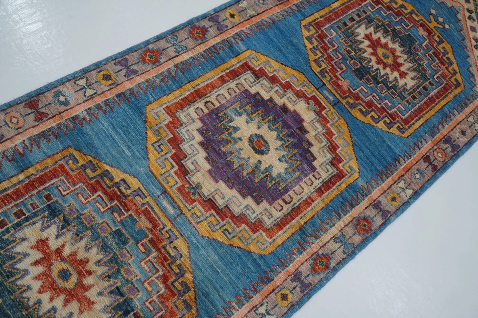 3 x 10 ft Blue Oushak Hand knotted Oriental Transitional Runner Rug - Image 3 of 4